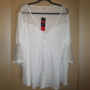 RoseGal Sheer Lace Womens Plus Size Button Up Blouse